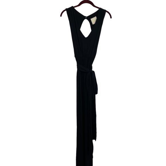 ModCloth Maxi Dress Jersey Knit Stretchy Tie Waist Solid Black Sleeveless Small - Picture 3 of 9